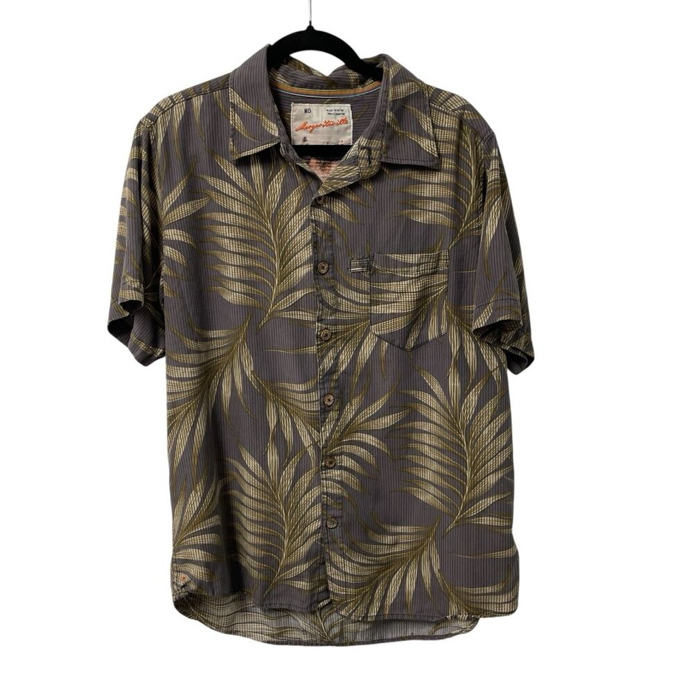 MARGARITAVILLE BUTTON UP SHIRT PALM HAWAIIAN TRAVEL VACATION MENS M SILK COTTON